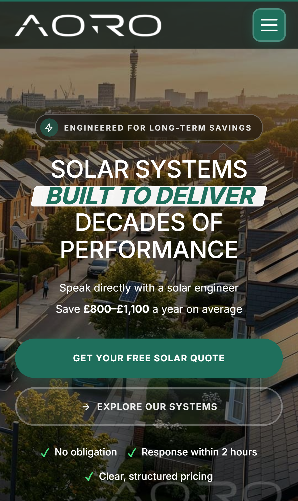 AORO Solar UK — Platformă custom cap-coadă pentru AORO Solar UK — ofertare, assessment și module comerciale — mobile