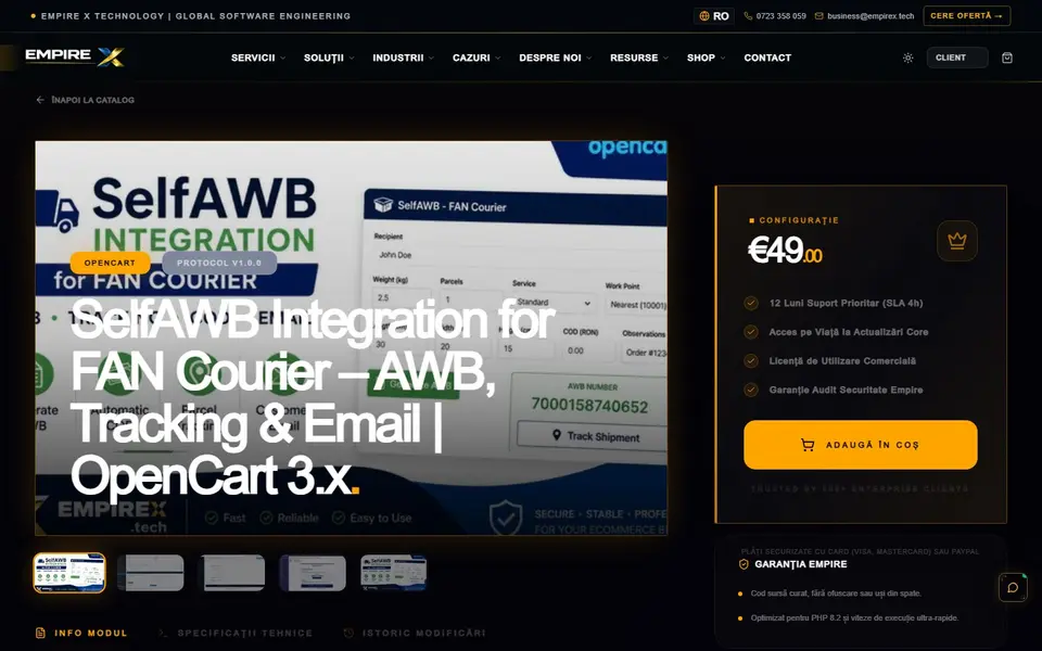 SelfAWB / FAN Courier pe OpenCart 3 — AWB, tracking și email