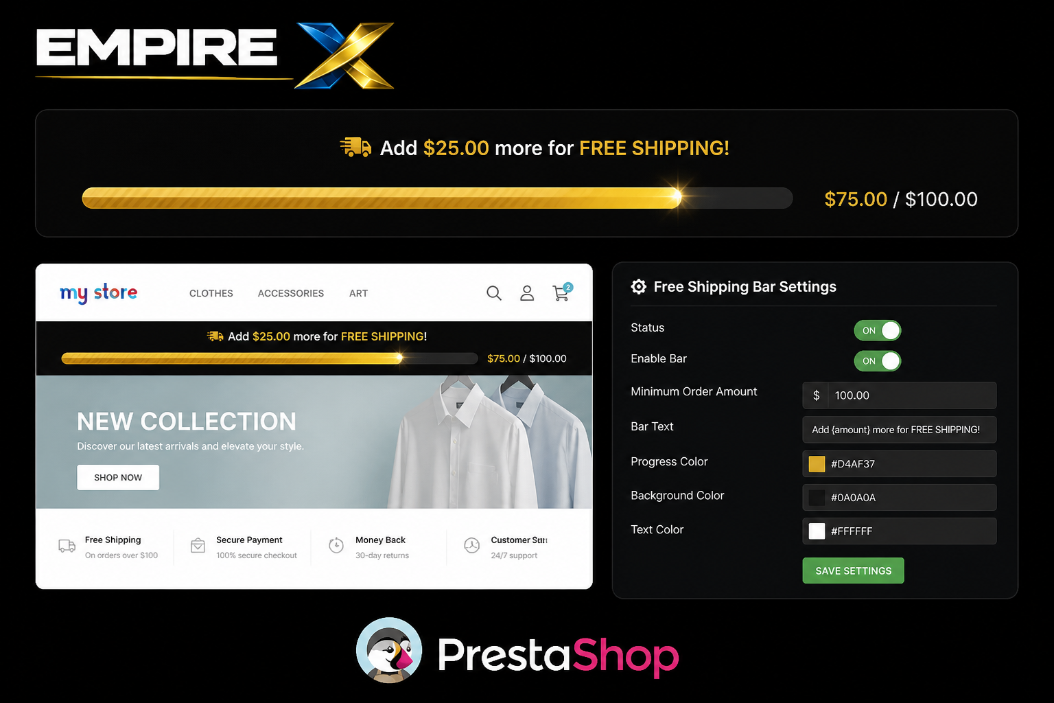 Empire Free Shipping Bar for PrestaShop