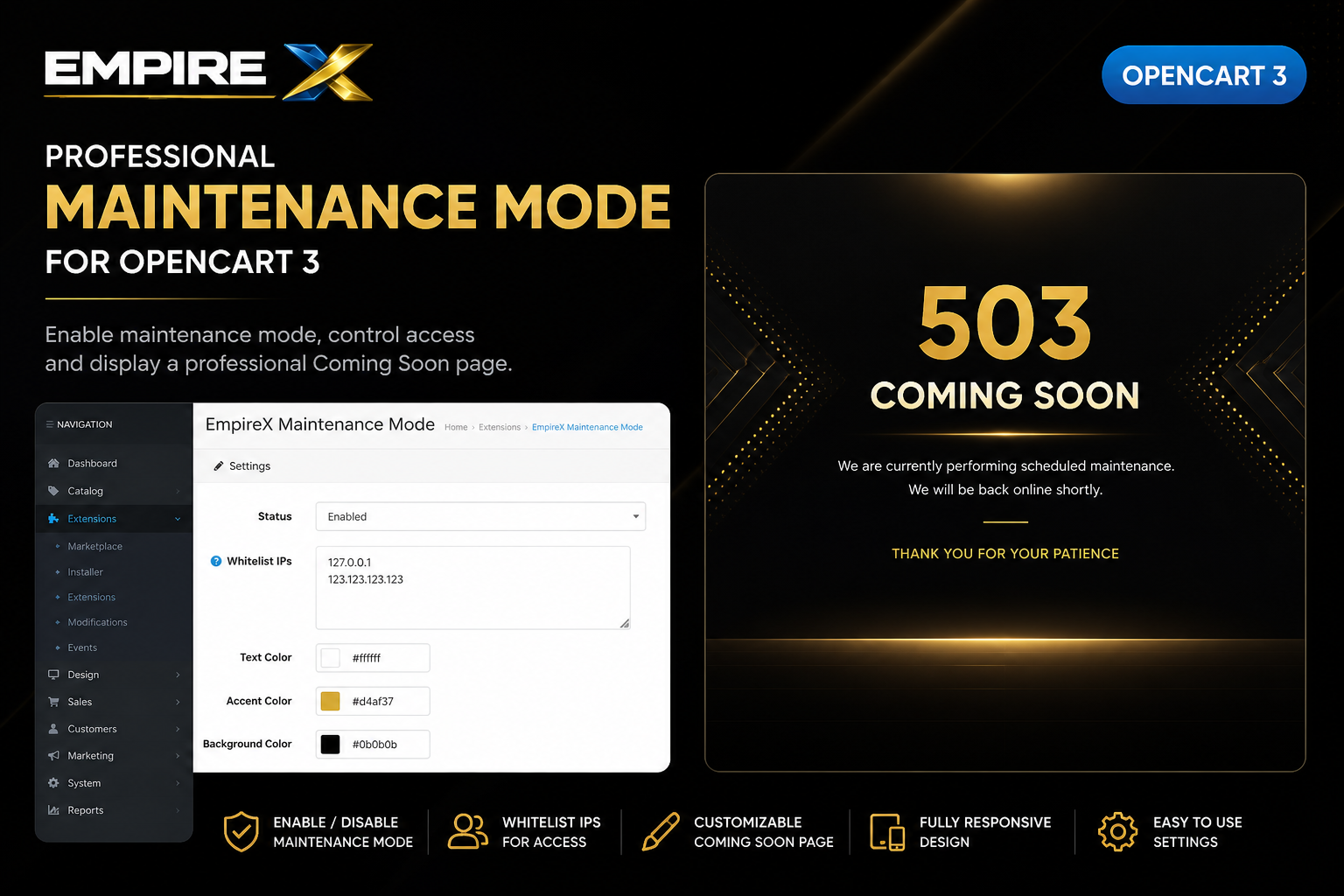 Empire Maintenance Mode for OpenCart 3