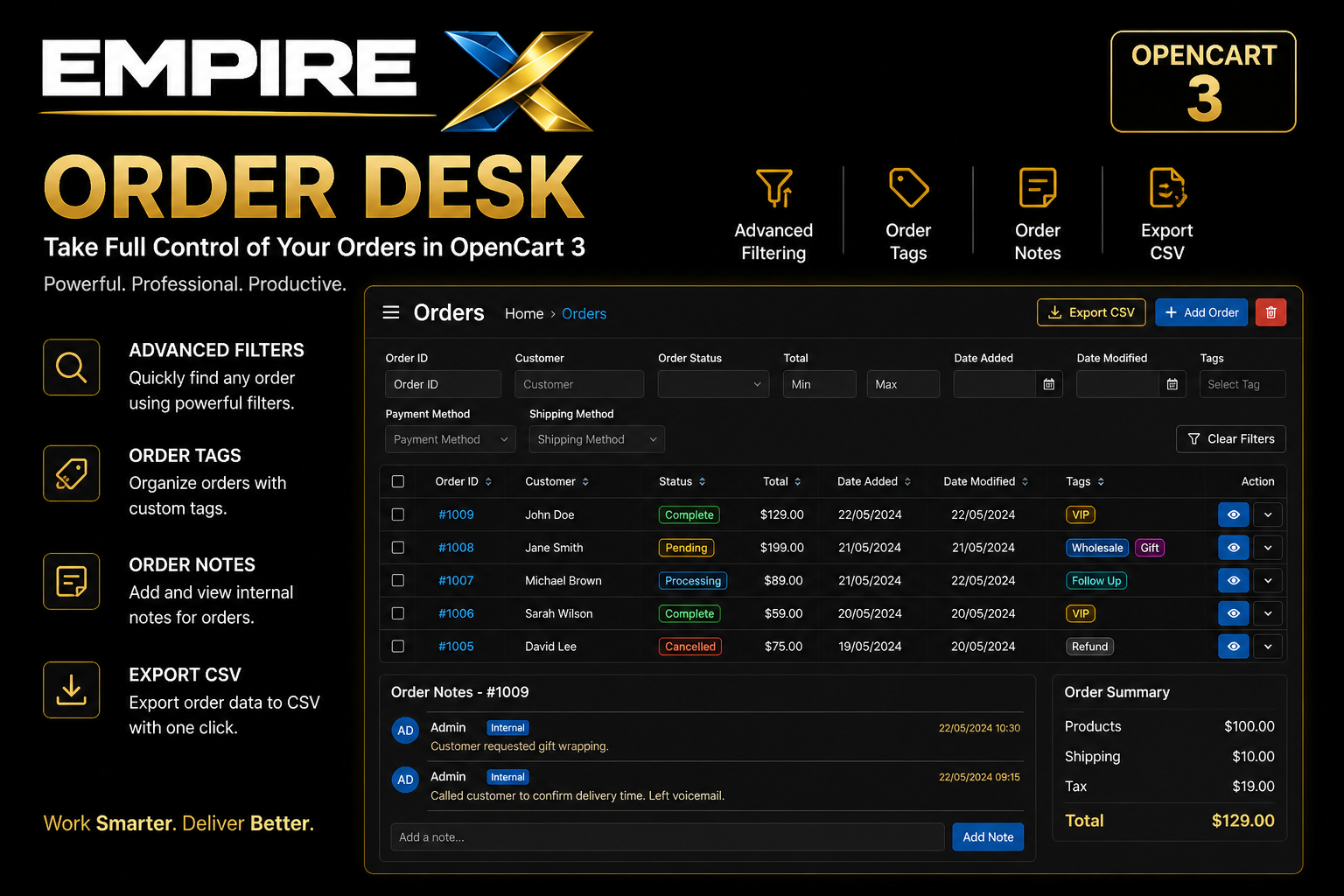 Empire Order Desk for OpenCart 3