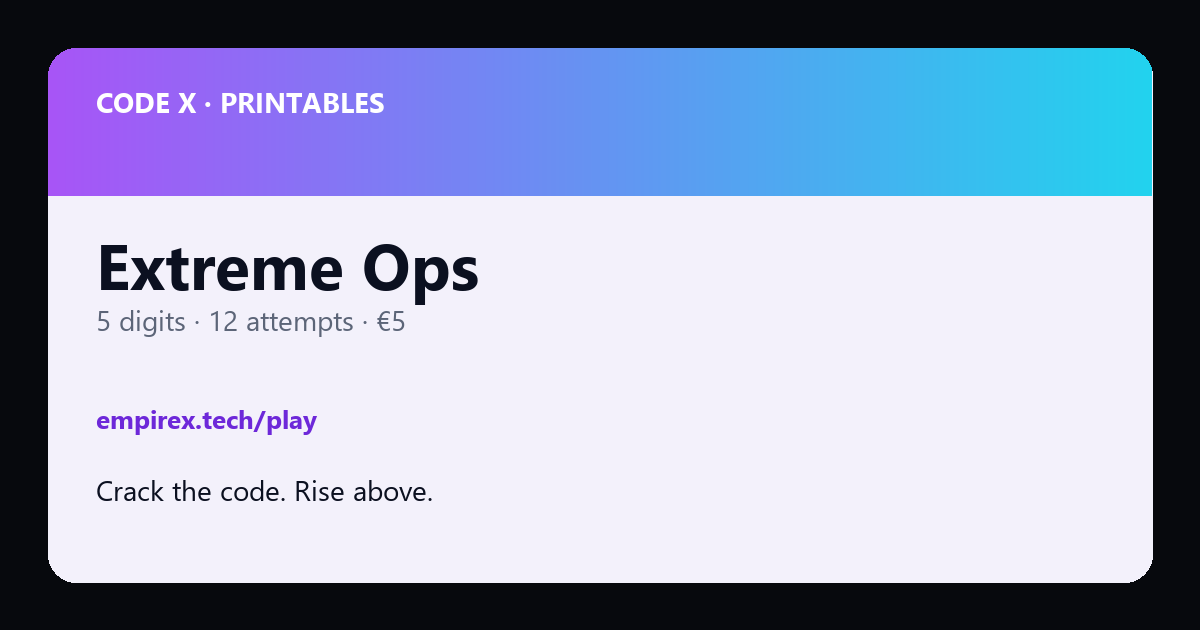 CODE X Extreme Ops Sheet — €5
