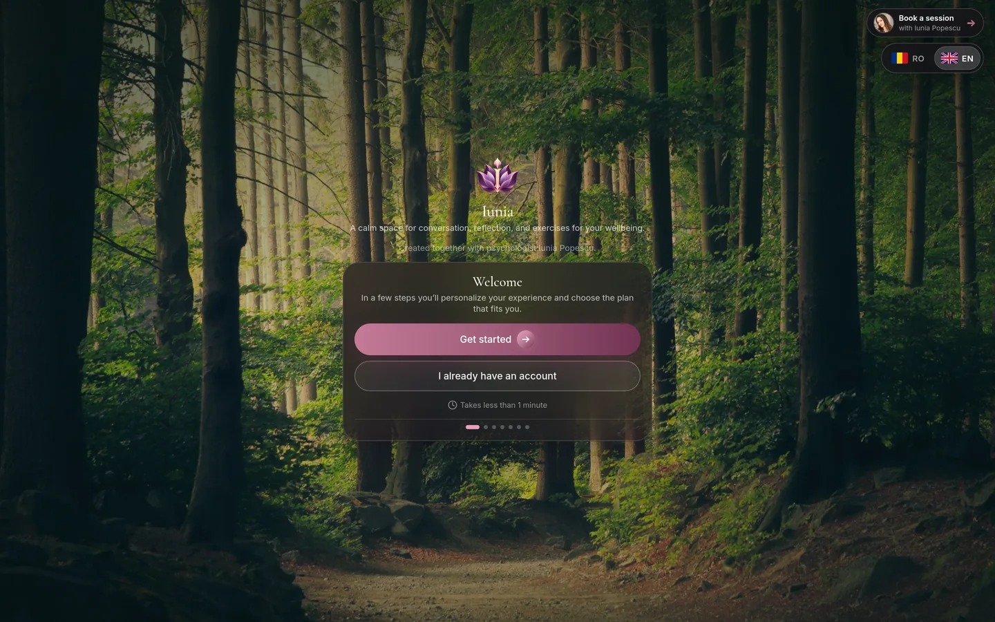 Iunia — Wellbeing App — Un spațiu calm